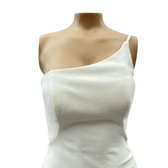 La Femme One-Shoulder Jersey White Long Gown Sultry‎ Thigh High Slit Women's  4 - Picture 5 of 13
